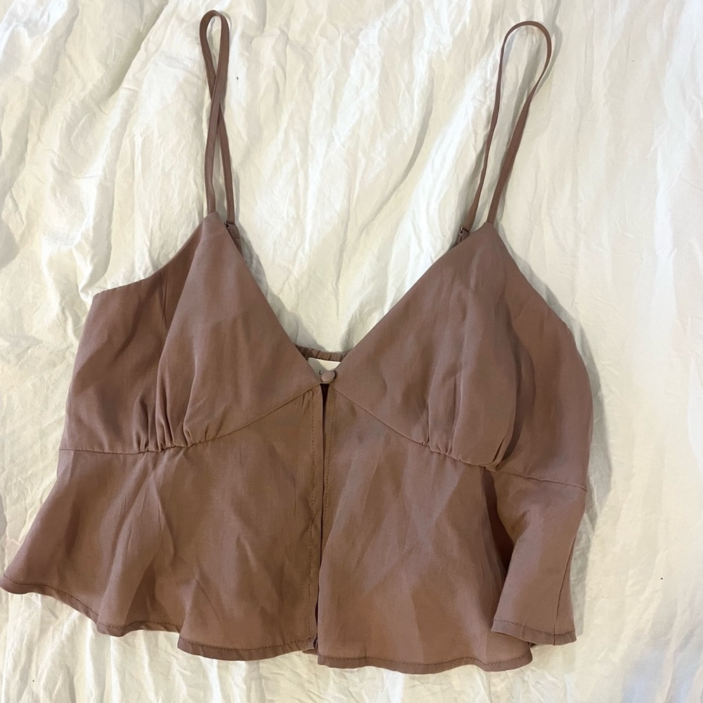 Tan Crop Top with button